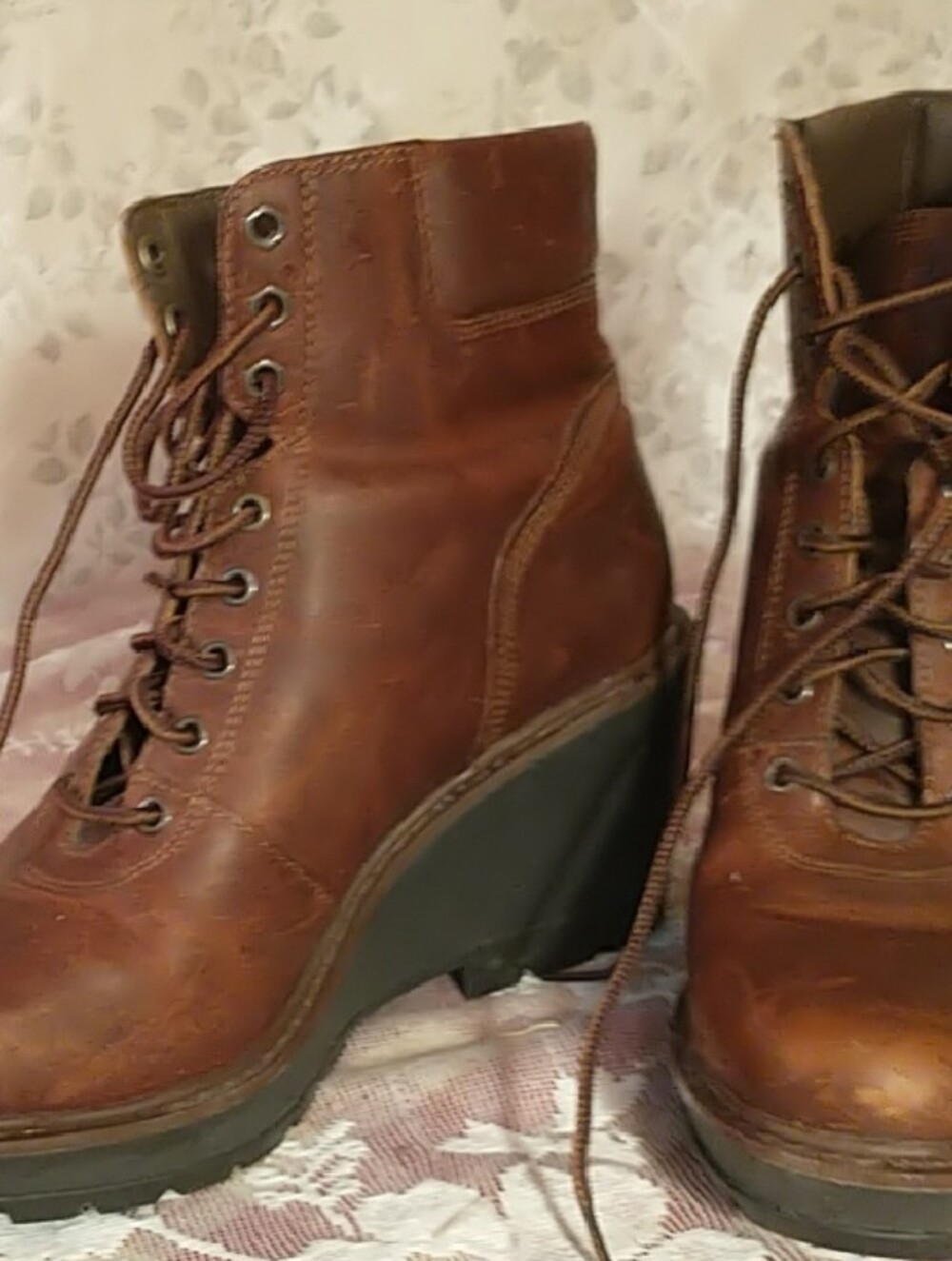 Timberland Brown Leather Lace-Up Wedge Ankle Boots Sz 9.5
